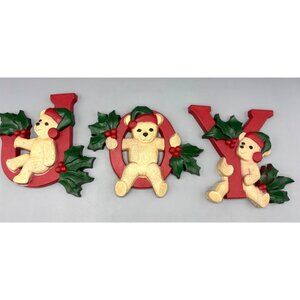 Vintage Homco Teddy Bear Christmas Wall Hanging Set  Joy